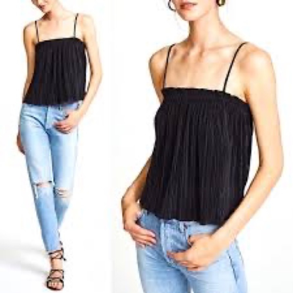 Madewell Nicole Pleated Ruffle Black Tank Top Camisole